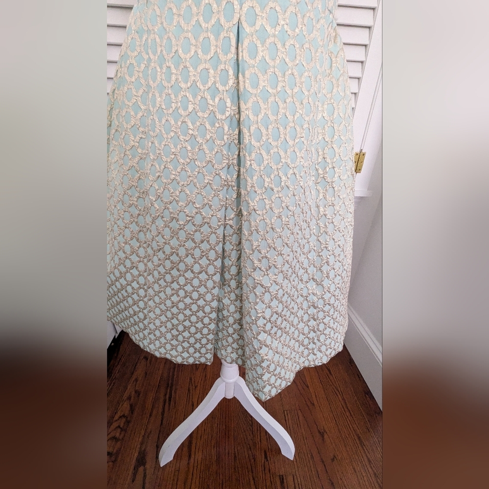 LAUREN Ralph Lauren semi-formal Dress Blue Silver brocade geometric 10 - Picture 5 of 8